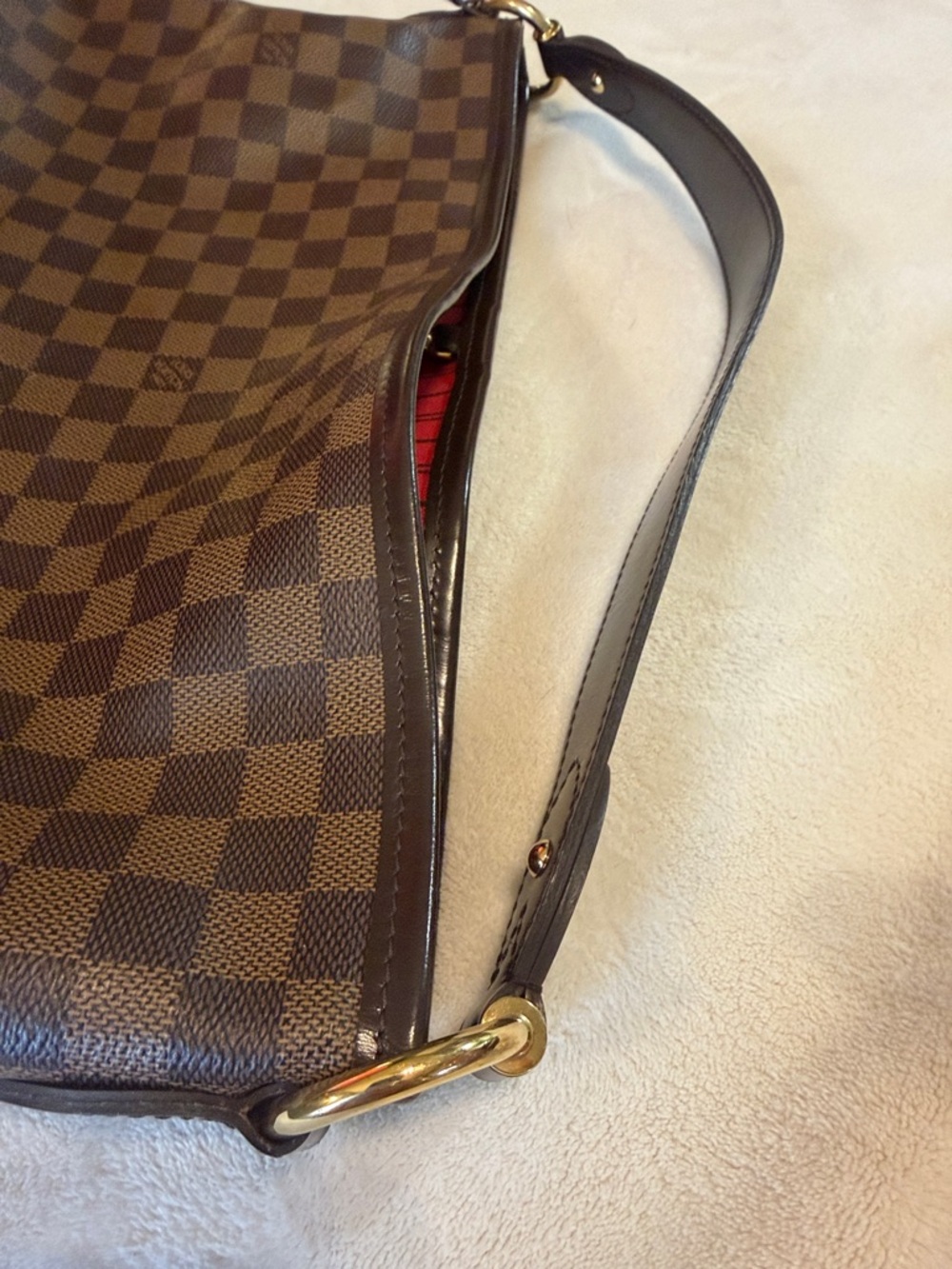Louis Vuitton Brown Damier Ebene Hobo with Red Interior - Picture 9 of 12